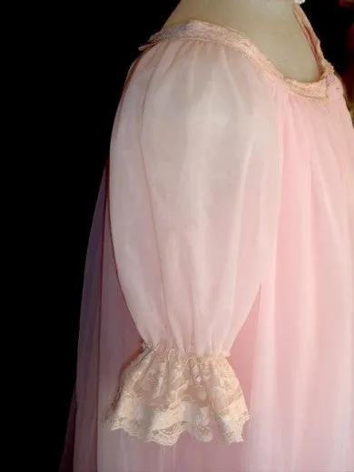 * NEW WITH TAG - EXQUISITE VINTAGE MISS ELAINE DUCHESS PINK LACE & RIBBON DOUBLE NYLON PEIGNOIR & NIGHTGOWN SET