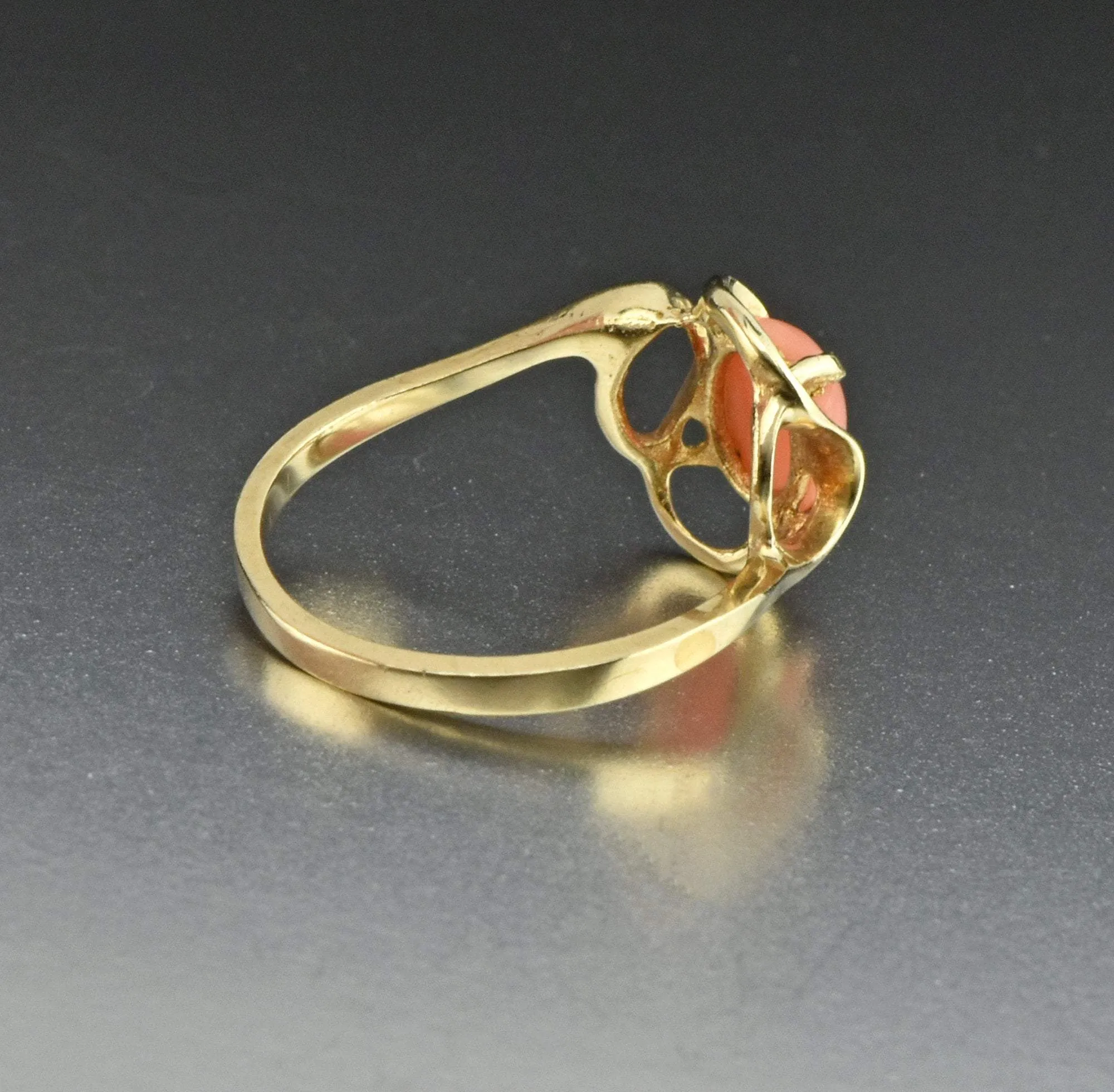 14K Gold Natural Gemstone Coral Ring