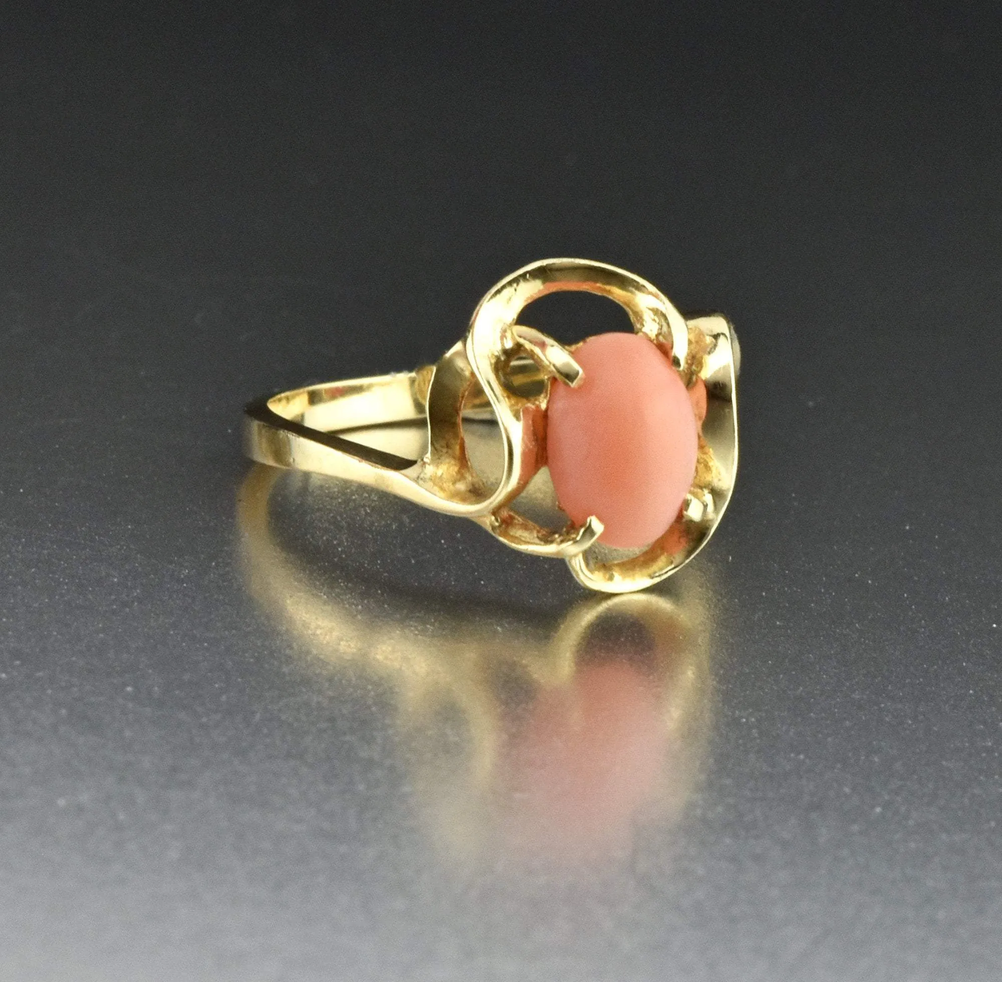 14K Gold Natural Gemstone Coral Ring