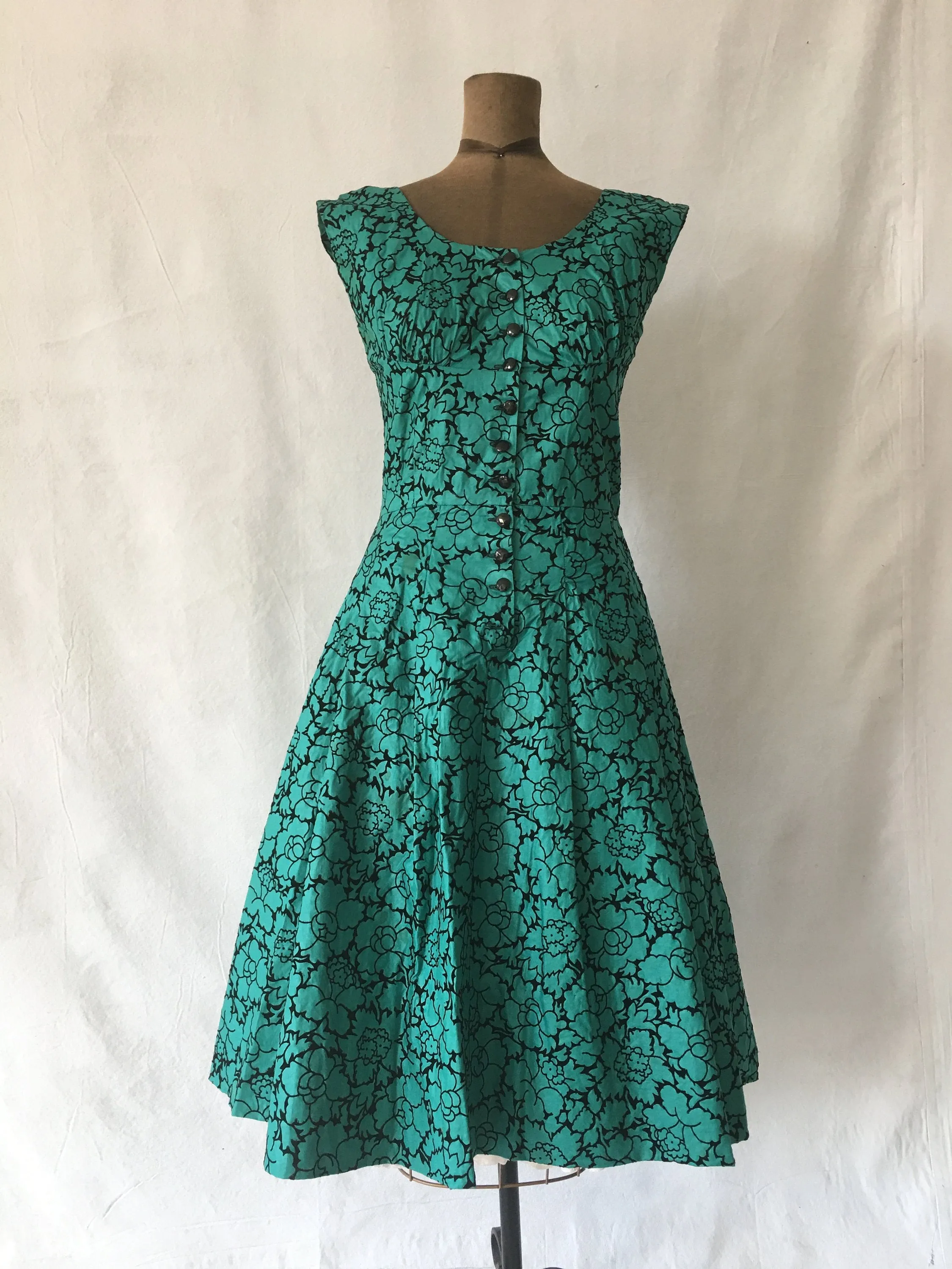 1950s Hand Made Teal and Velvet Party Dress