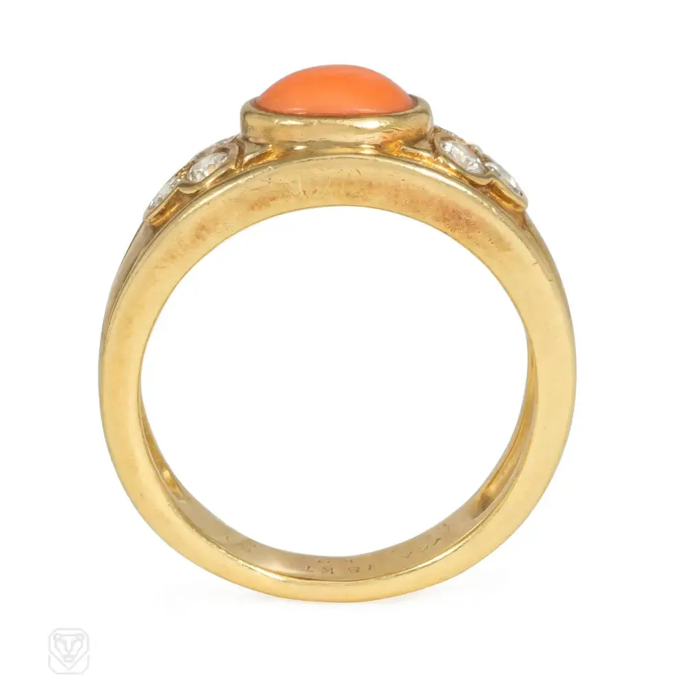 1990s Van Cleef & Arpels coral and diamond ring