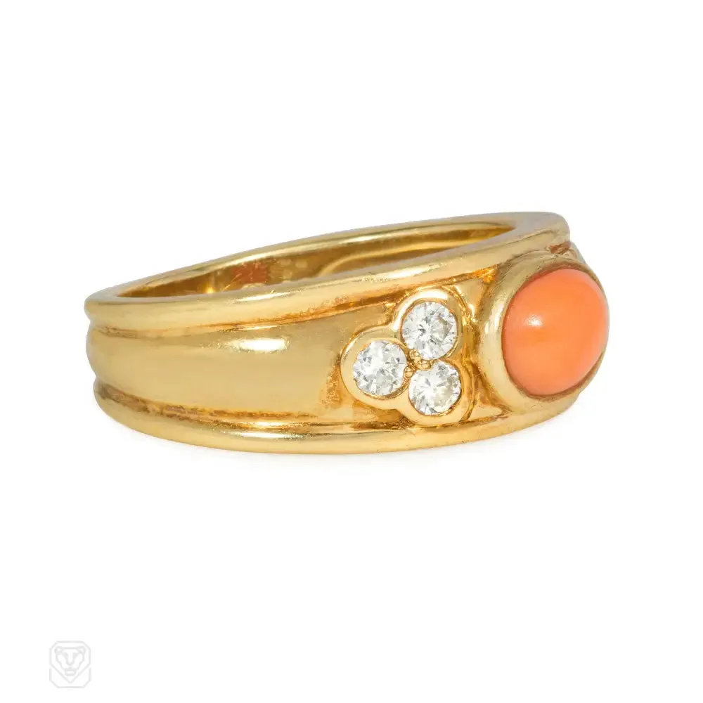 1990s Van Cleef & Arpels coral and diamond ring