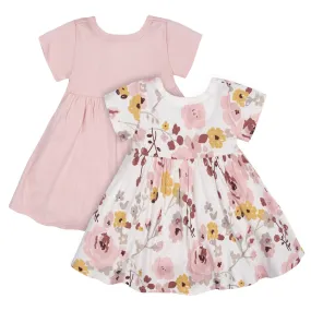 2-Pack Baby Girls Pink Floral Short Sleeve Dresses