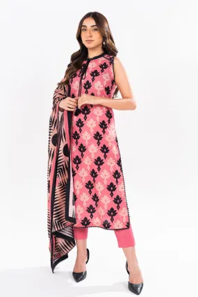 2 Pc Printed Khaddar Shirt With Khaddar Dupatta