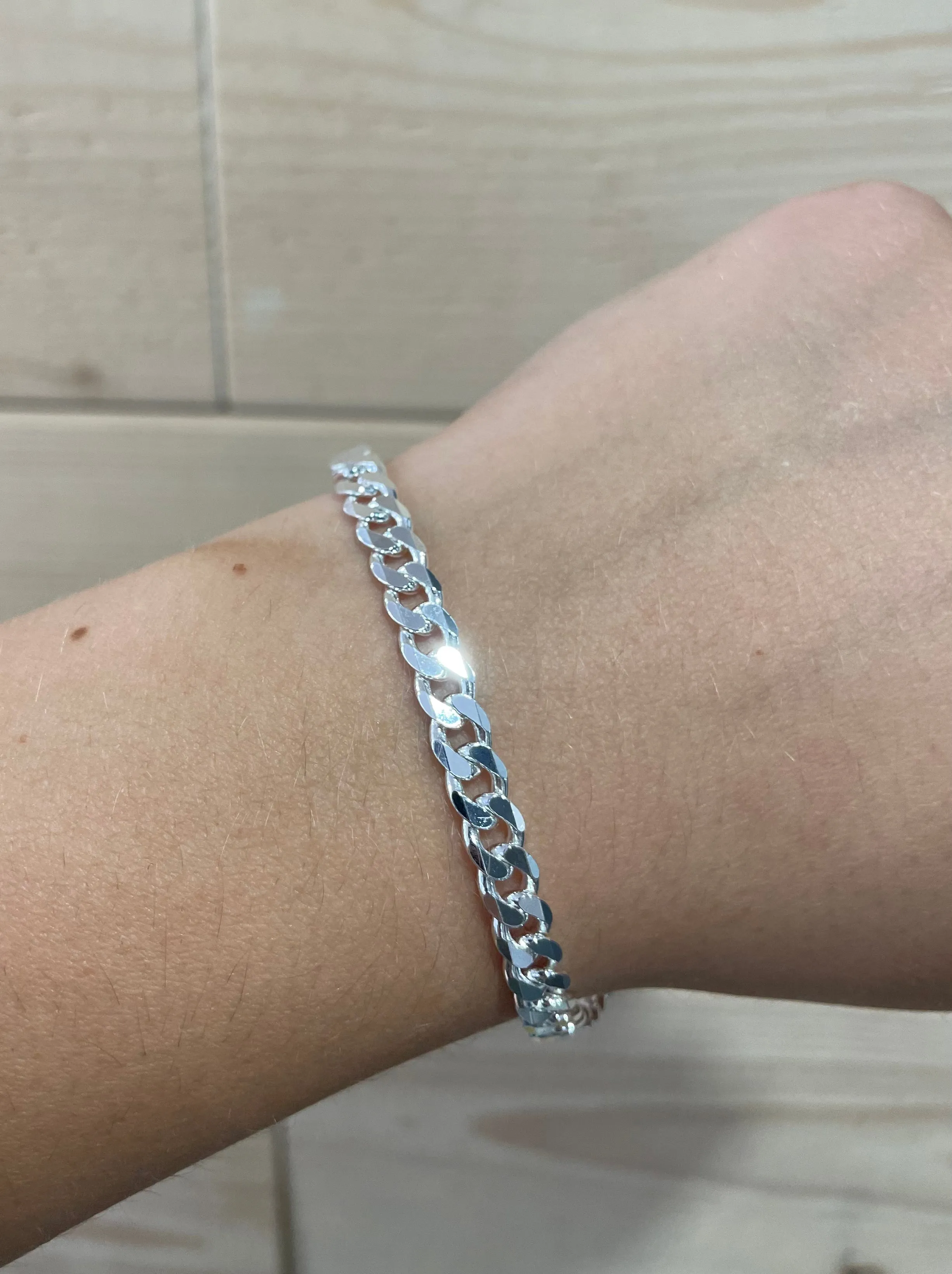 23cm Sterling Silver Flat Curb Chain Bracelet