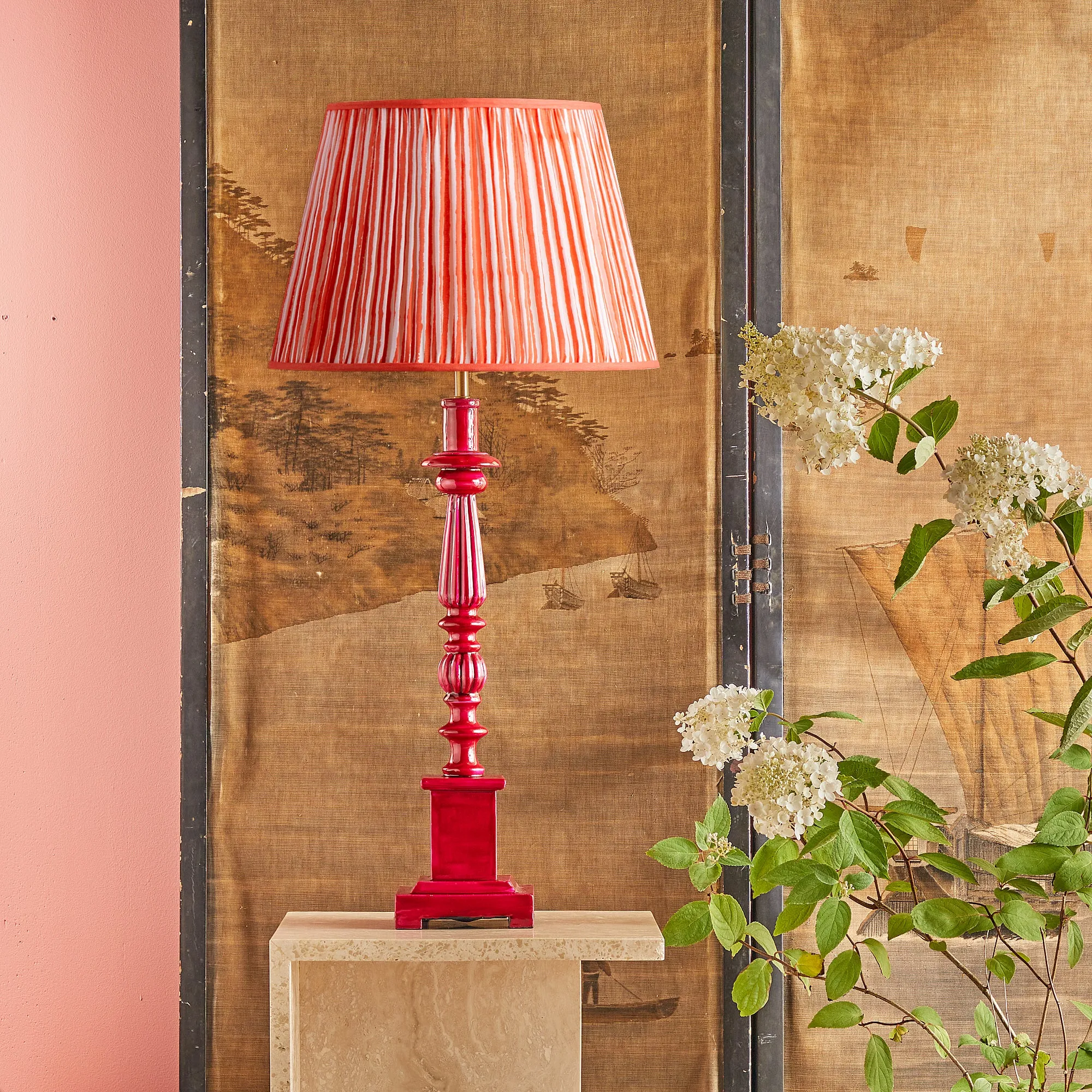 25cm empire shade in coral chalk stripes