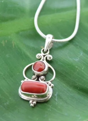 Absolutely Perfect Vintage Tibetan Coral and Silver Pendant