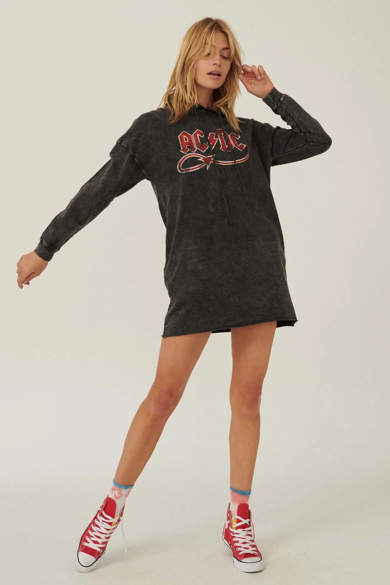 AC/DC Devil Tail Graphic Hoodie Mini Dress