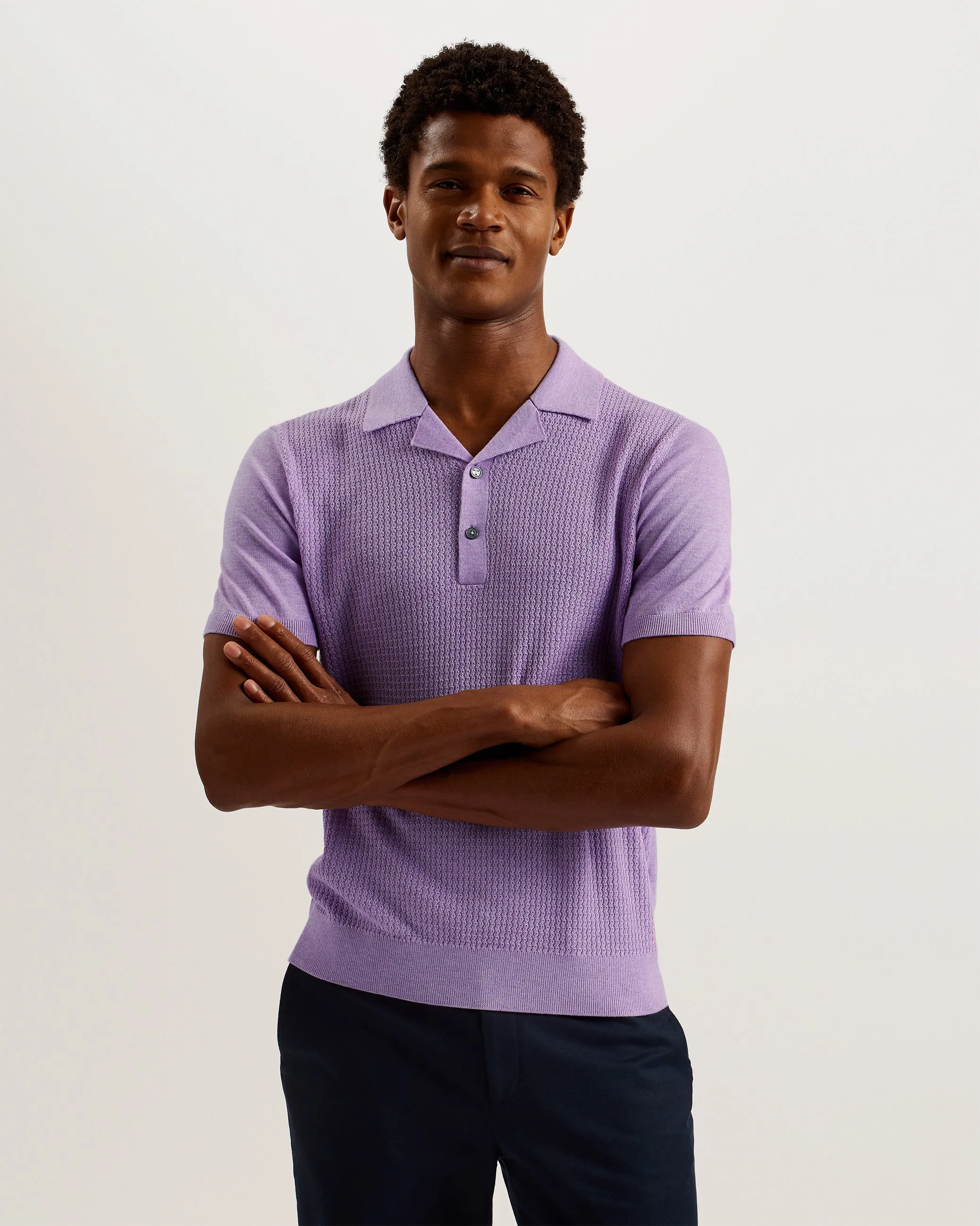 Adio Short Sleeve Textured Polo Shirt Lilac