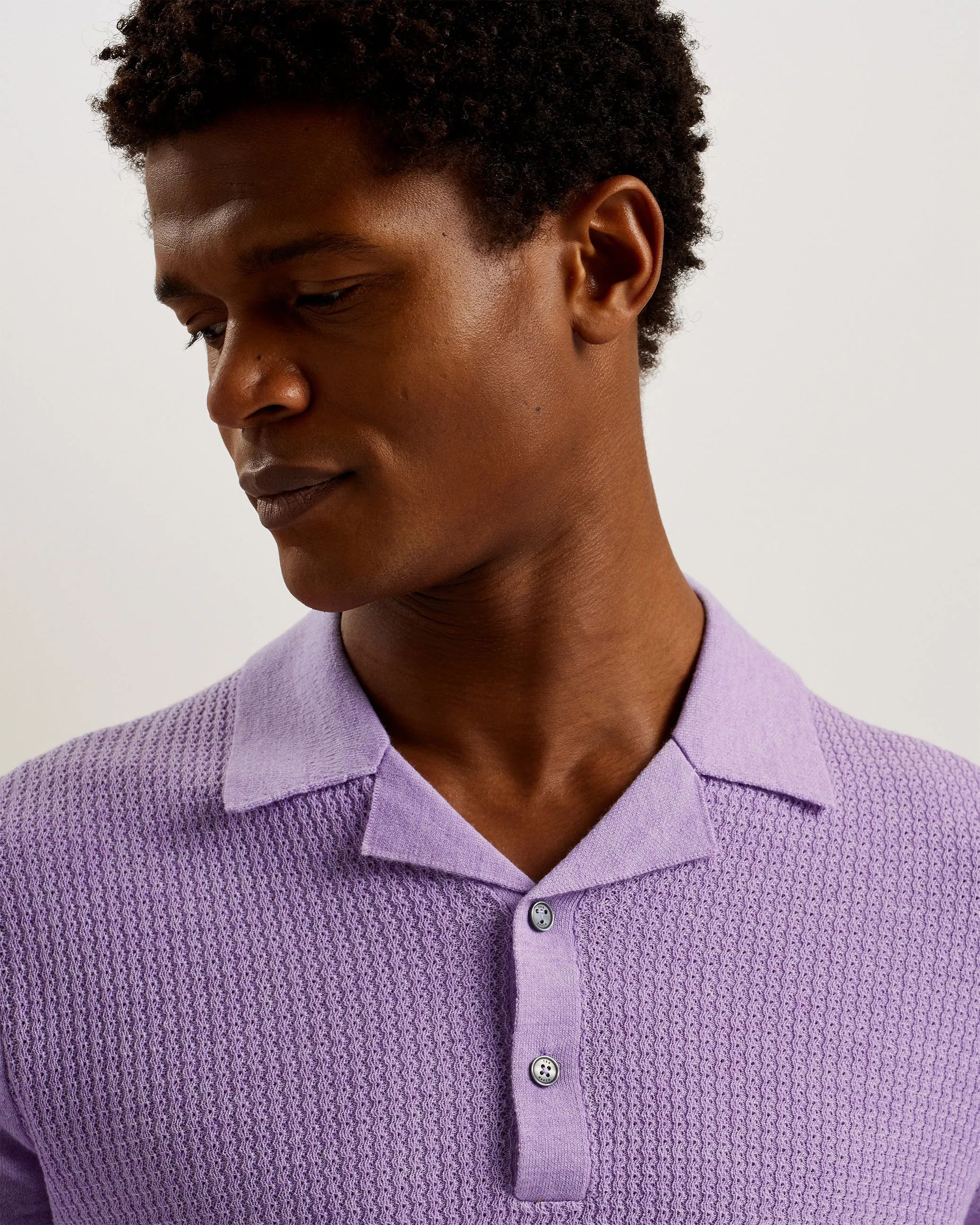 Adio Short Sleeve Textured Polo Shirt Lilac