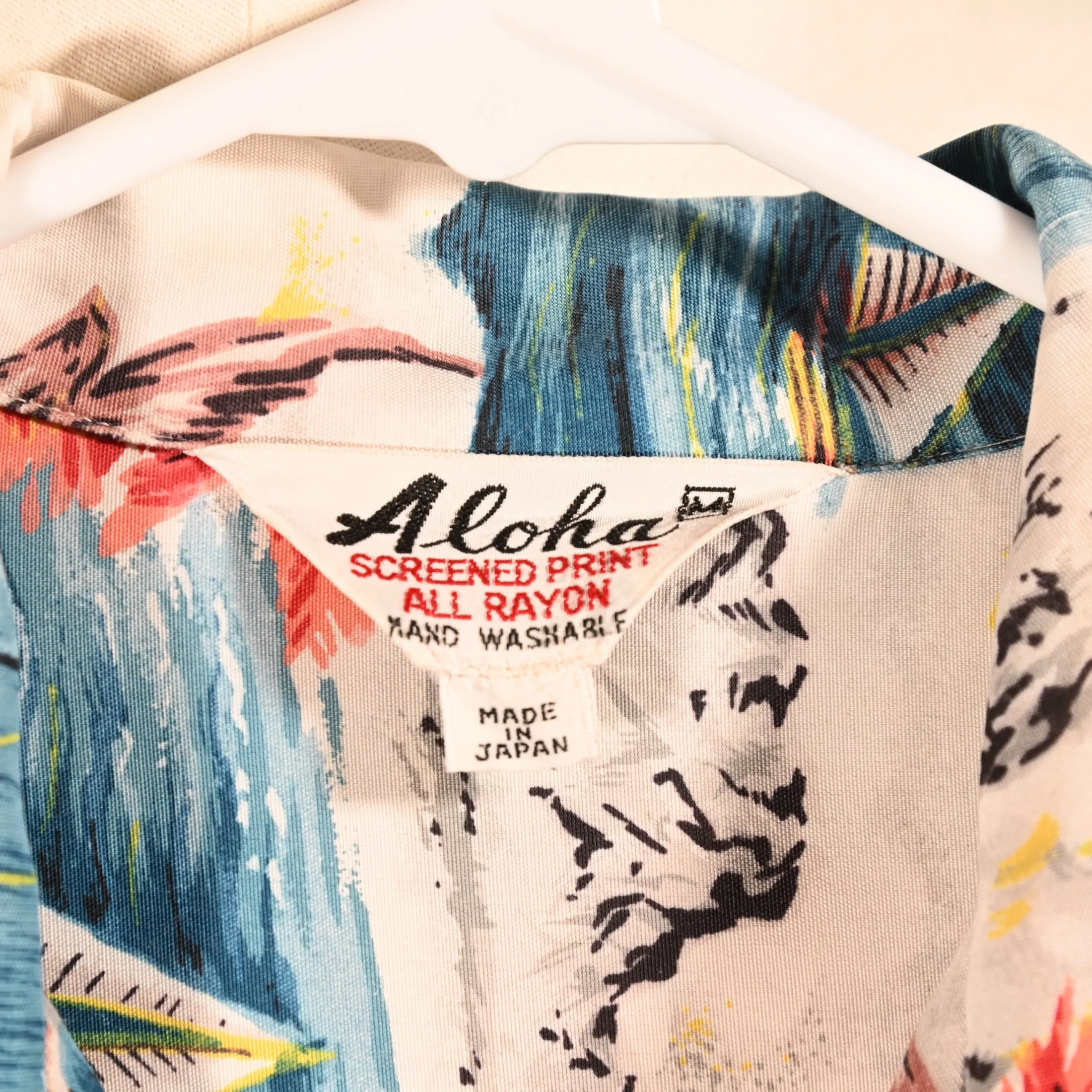 Aloha Screen Print Vintage 50s Rayon Hawaiian Shirt, Made in Japan M