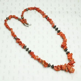 Antique Coral and Silver Navajo Bead Necklace