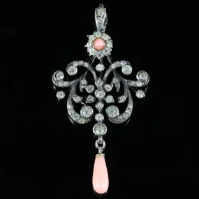 Antique Edwardian Coral Silver Paste Pendant Circa 1910