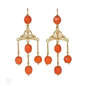 Antique French gold and coral girandole earrings