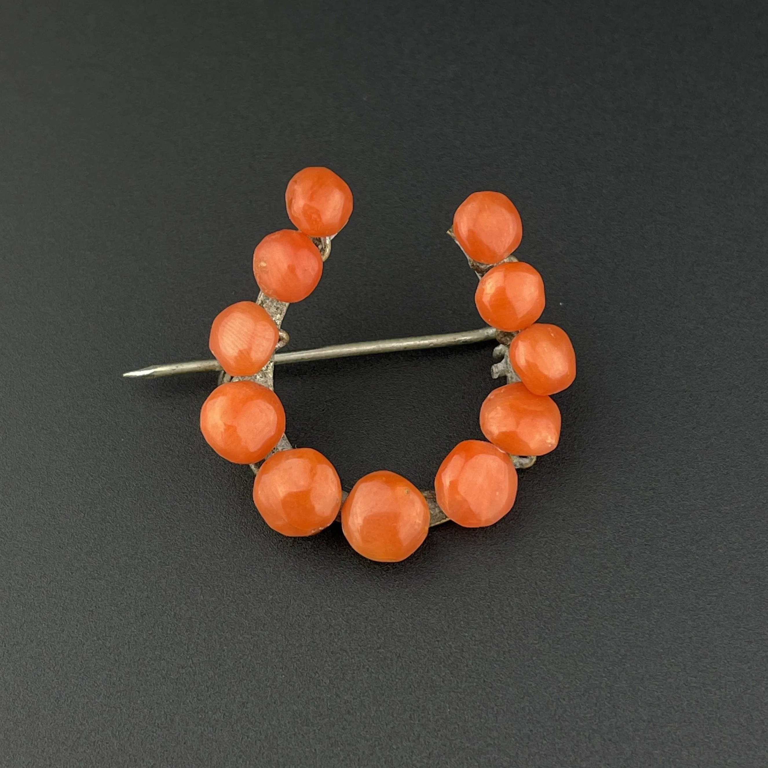 Antique Victorian Coral Horseshoe Pin Brooch