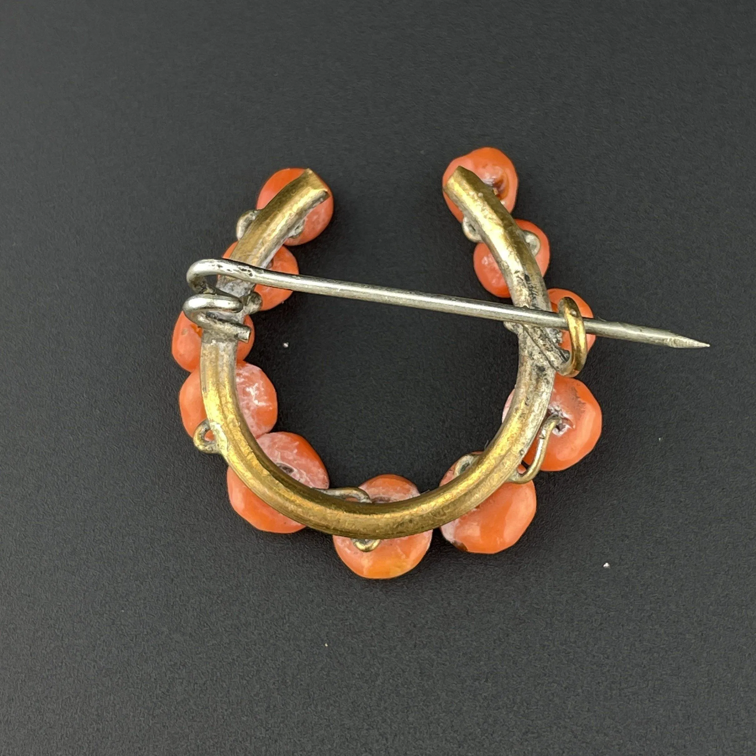 Antique Victorian Coral Horseshoe Pin Brooch