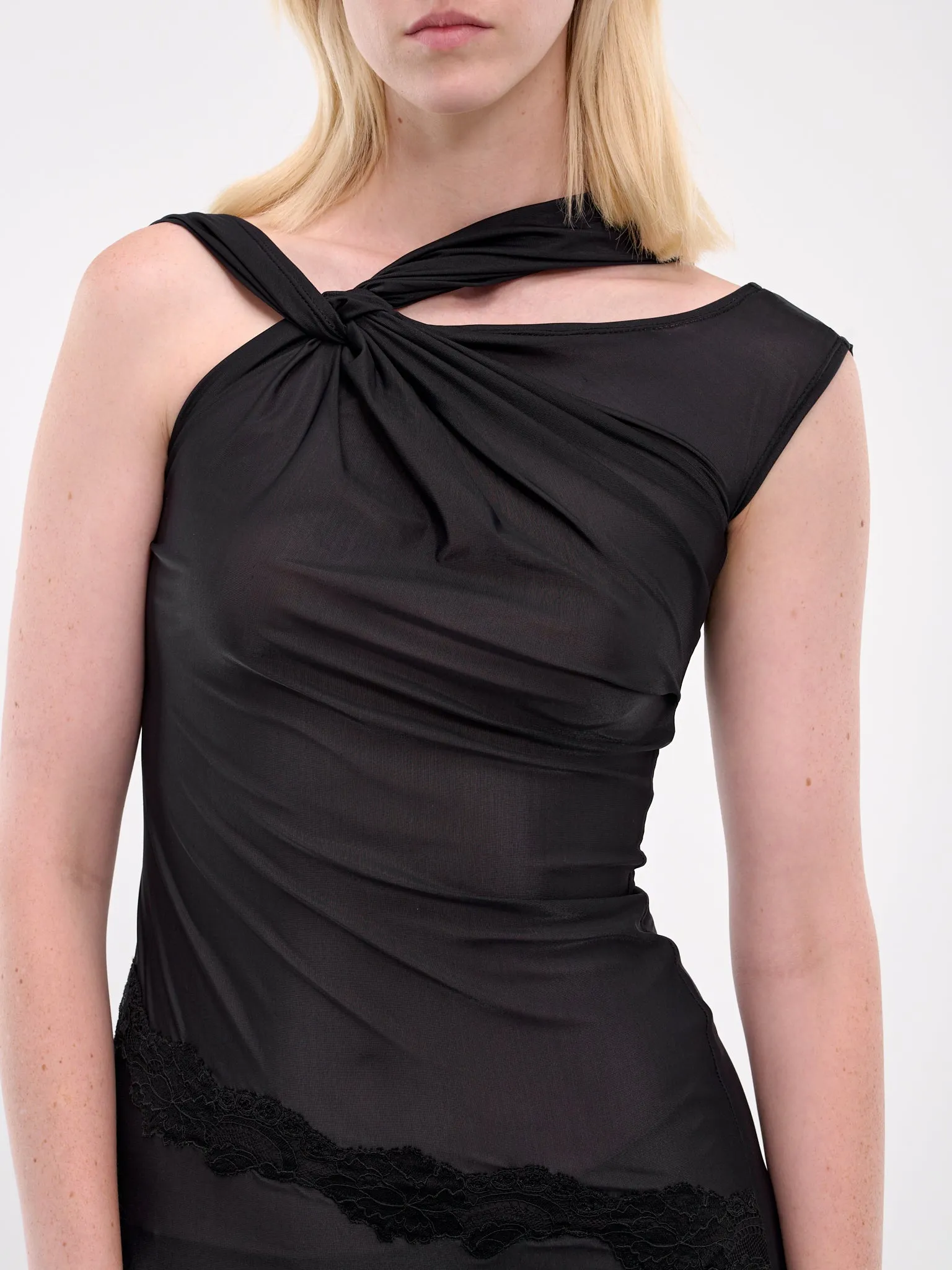 Asymmetric Twisted Knot Dress (DR073-BLACK)