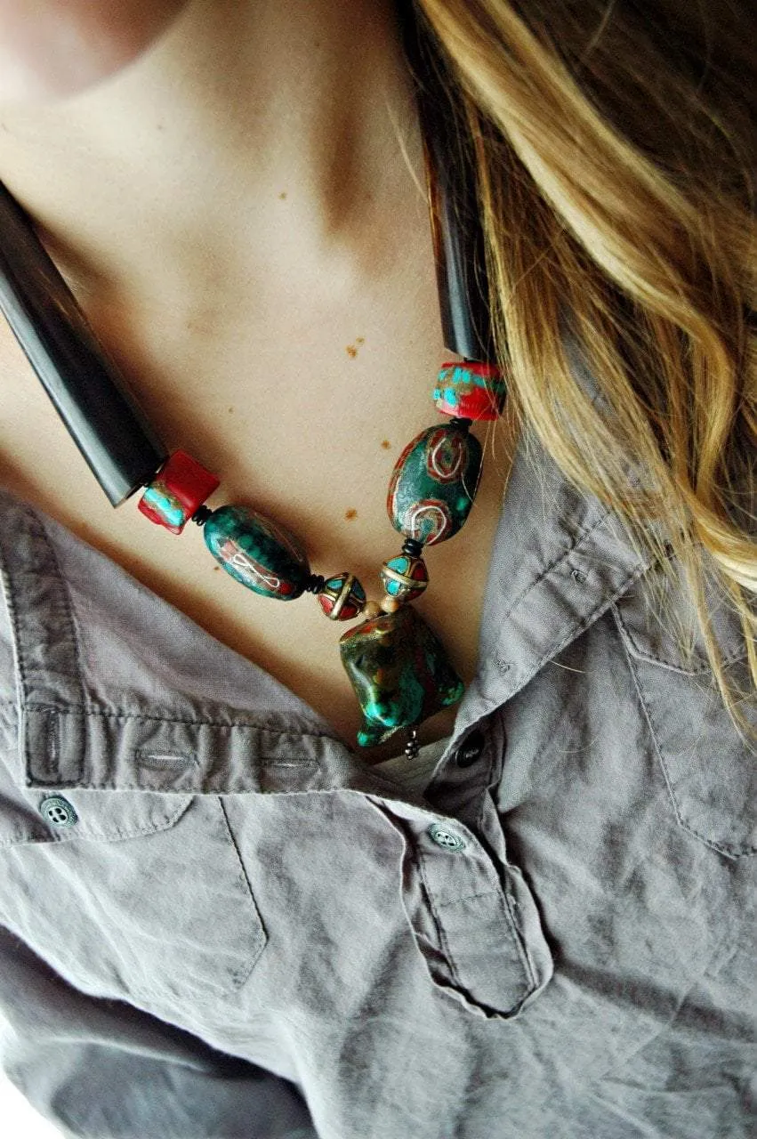 Awesome Tribal Solid Turquoise Necklace