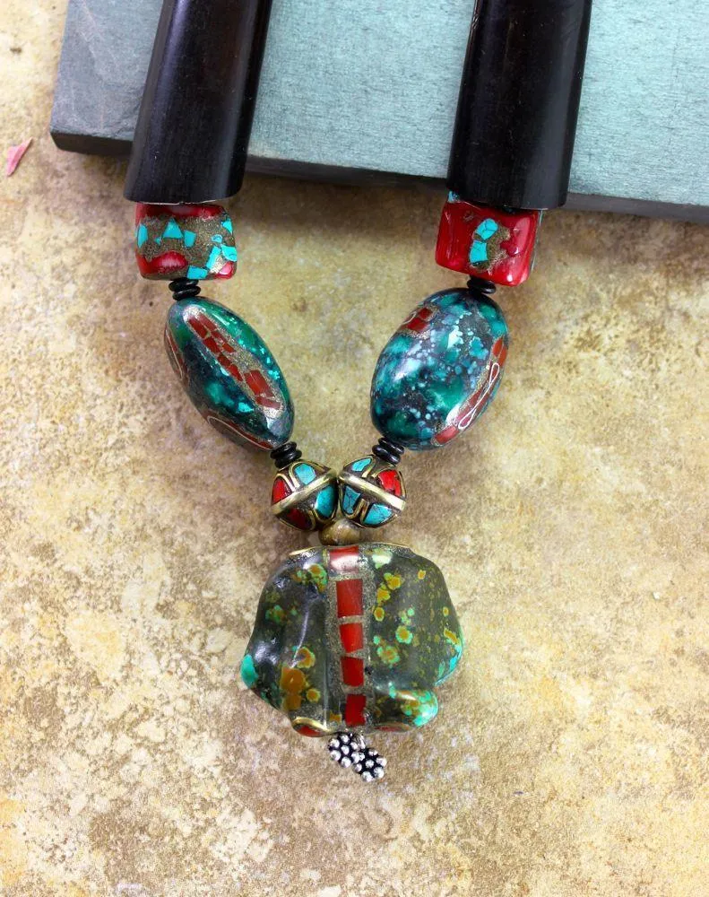 Awesome Tribal Solid Turquoise Necklace