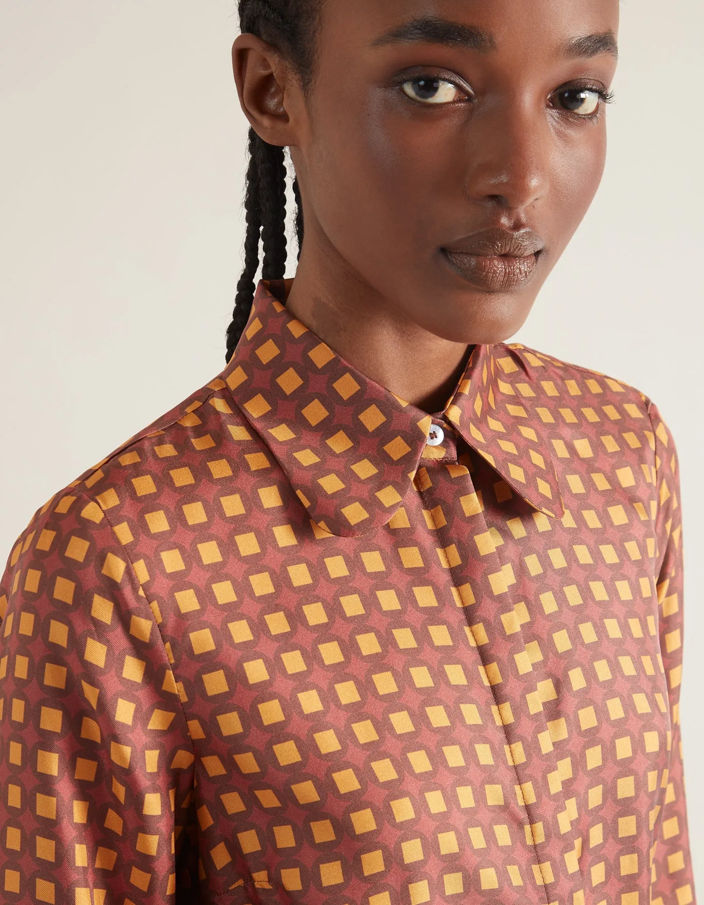 Bailey Silk Twill Brown Mosaic Print Shirt