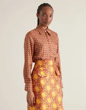 Bailey Silk Twill Brown Mosaic Print Shirt