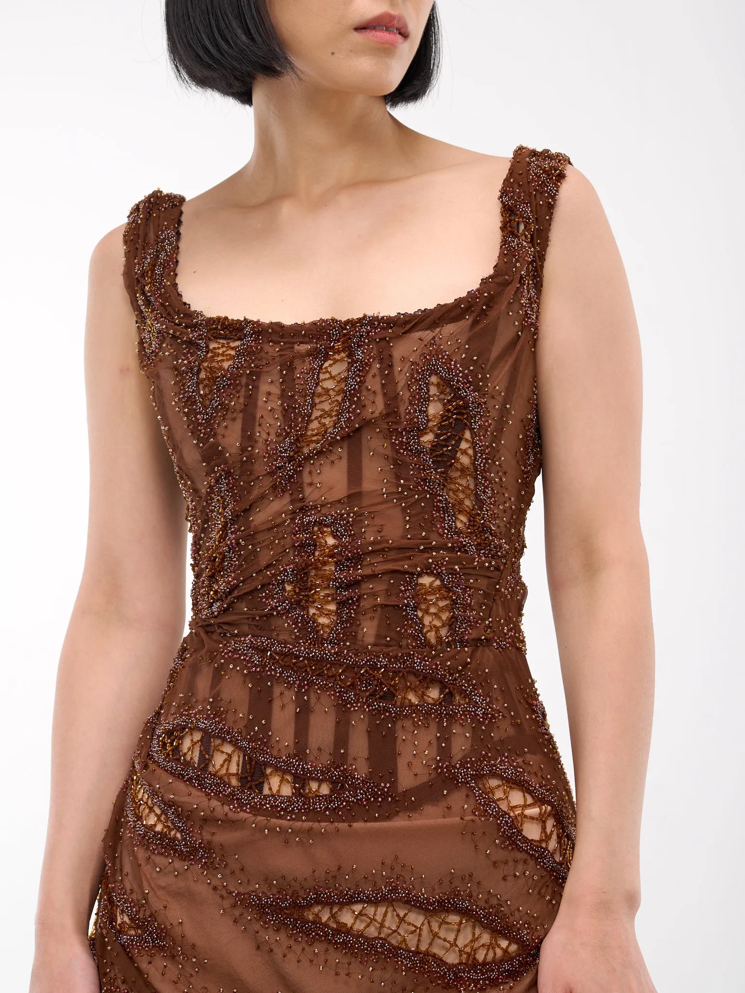 Bead Embellished Dress (SBHL071-BROWN)