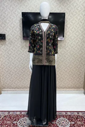 Black Banaras, Beads and Sequins work Palazzo Salwar Suit