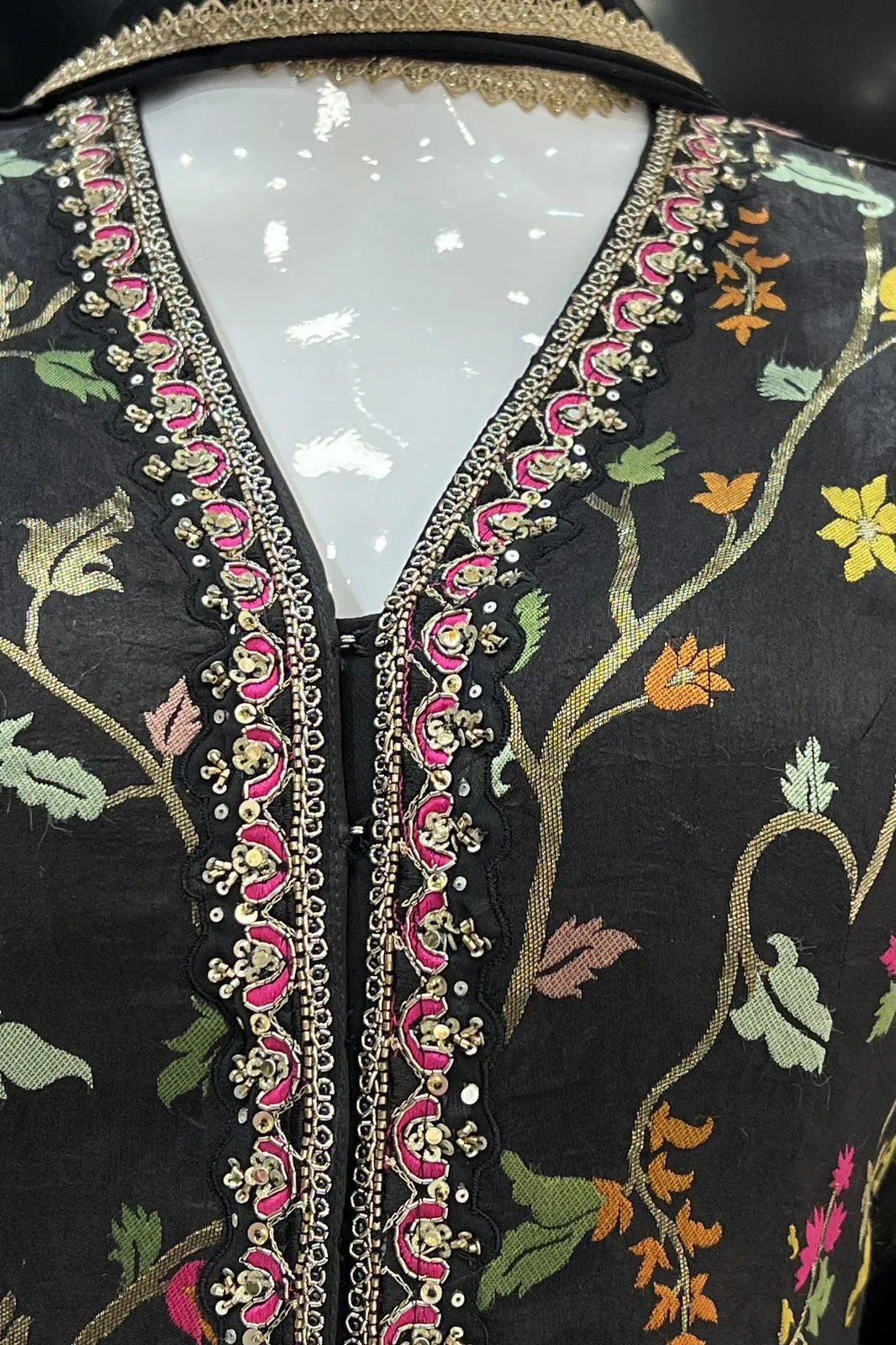 Black Banaras, Beads and Sequins work Palazzo Salwar Suit