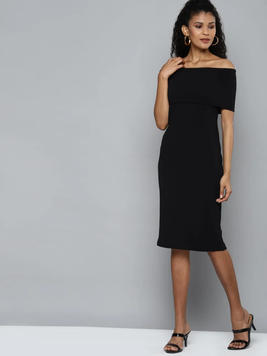 Black Bardot Midi Dress