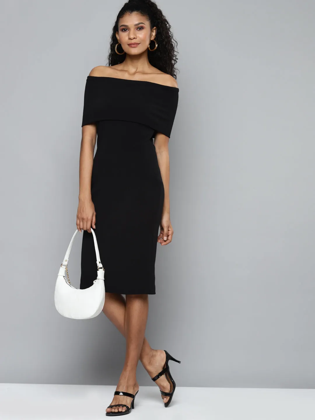 Black Bardot Midi Dress