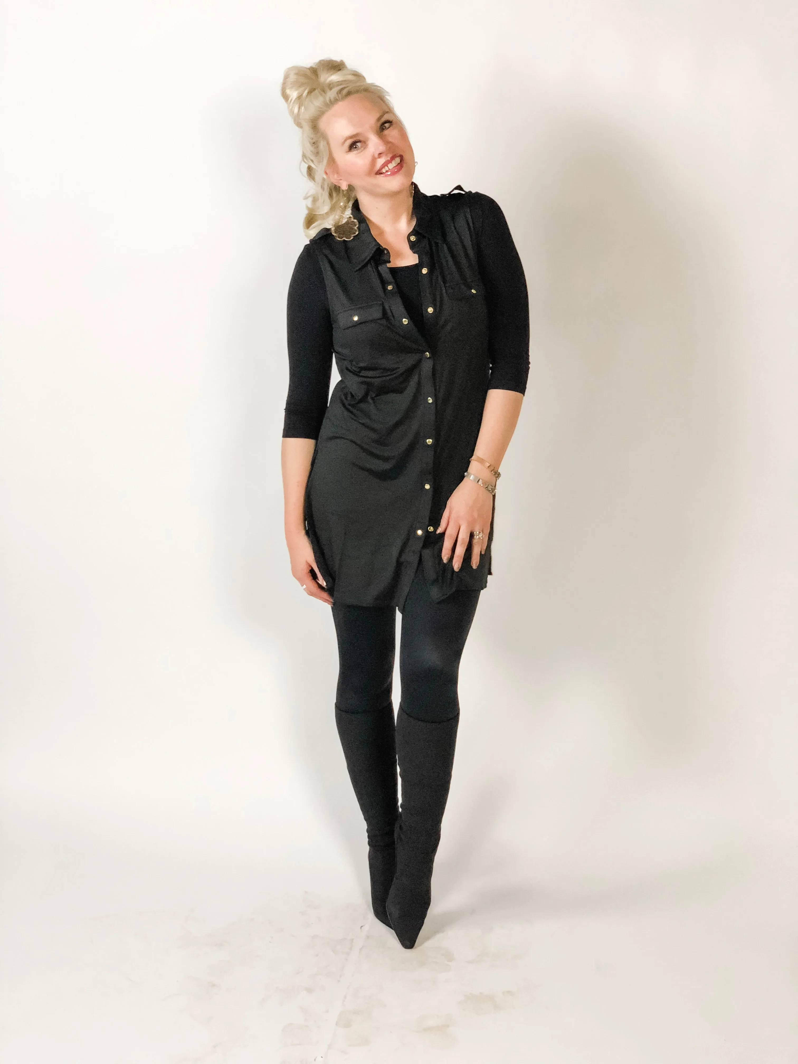 Black Collar Button Tunic