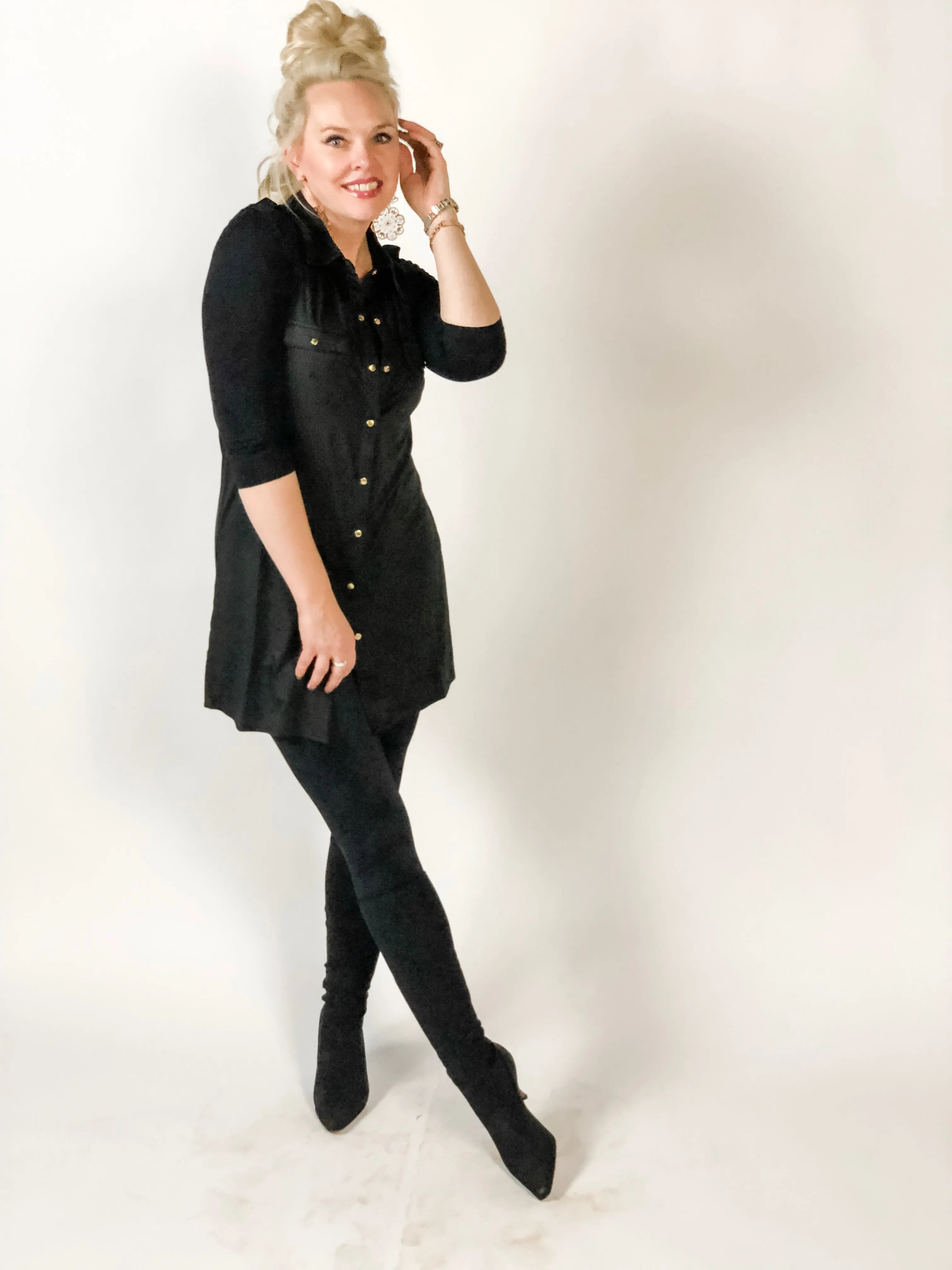 Black Collar Button Tunic