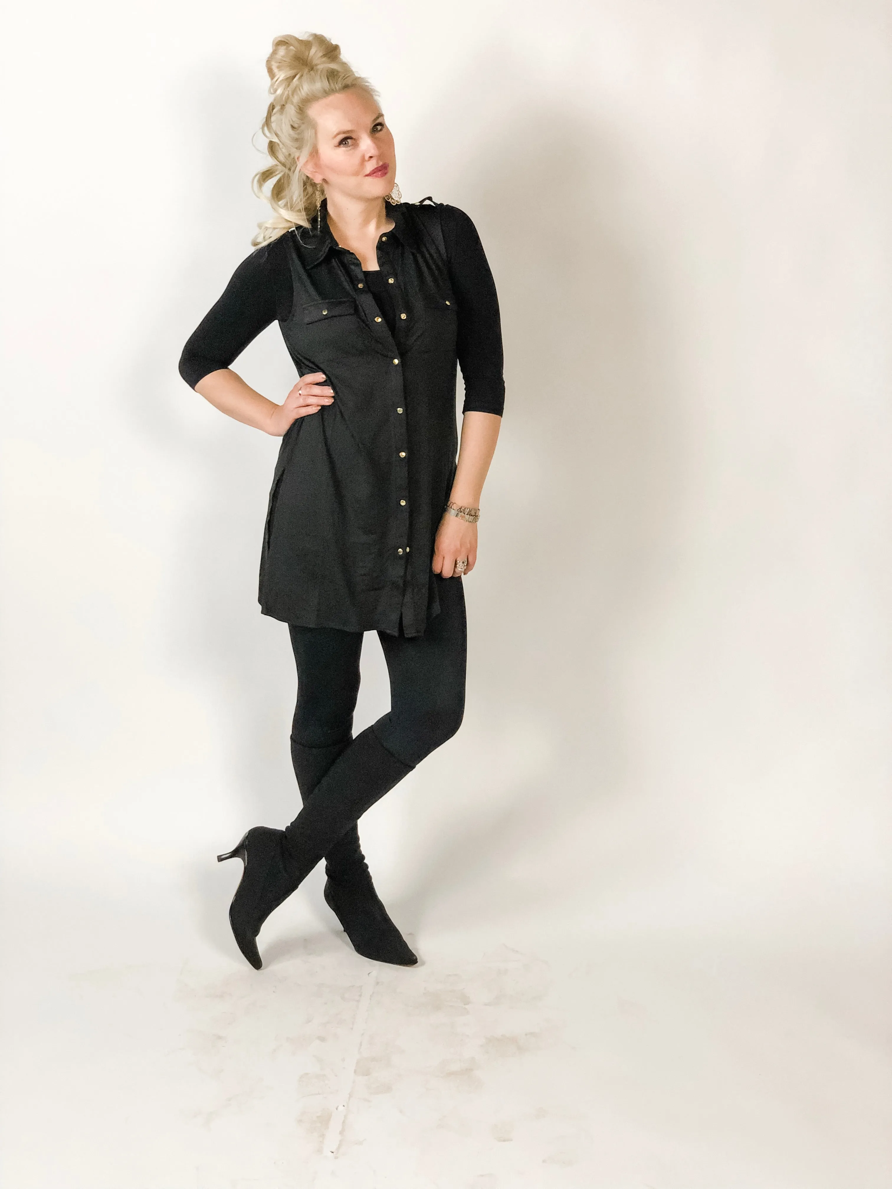 Black Collar Button Tunic