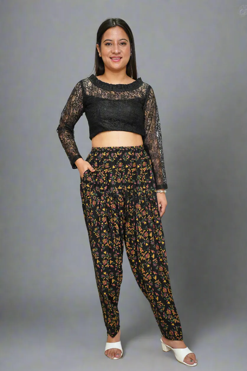 Black Floral Rayon Salwar