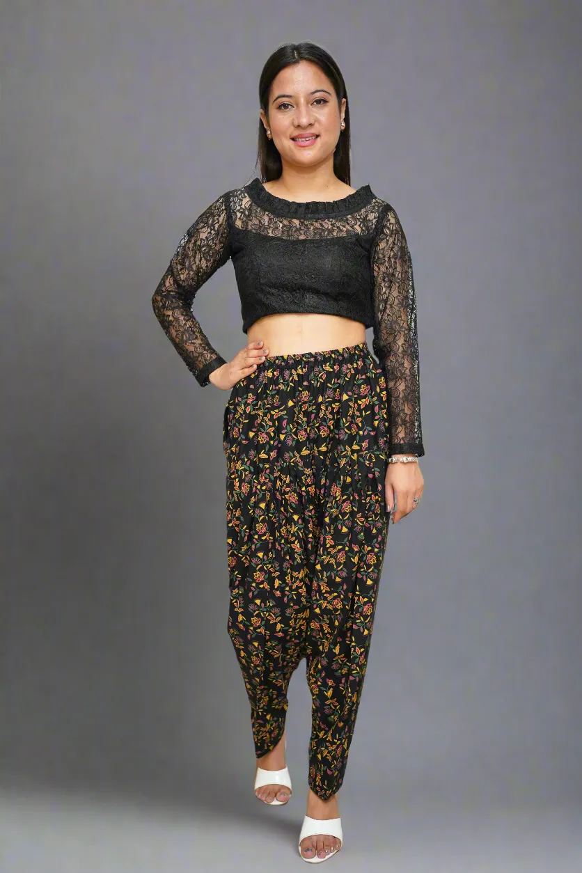 Black Floral Rayon Salwar