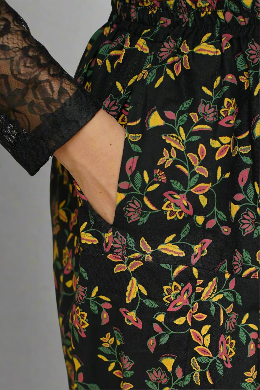 Black Floral Rayon Salwar