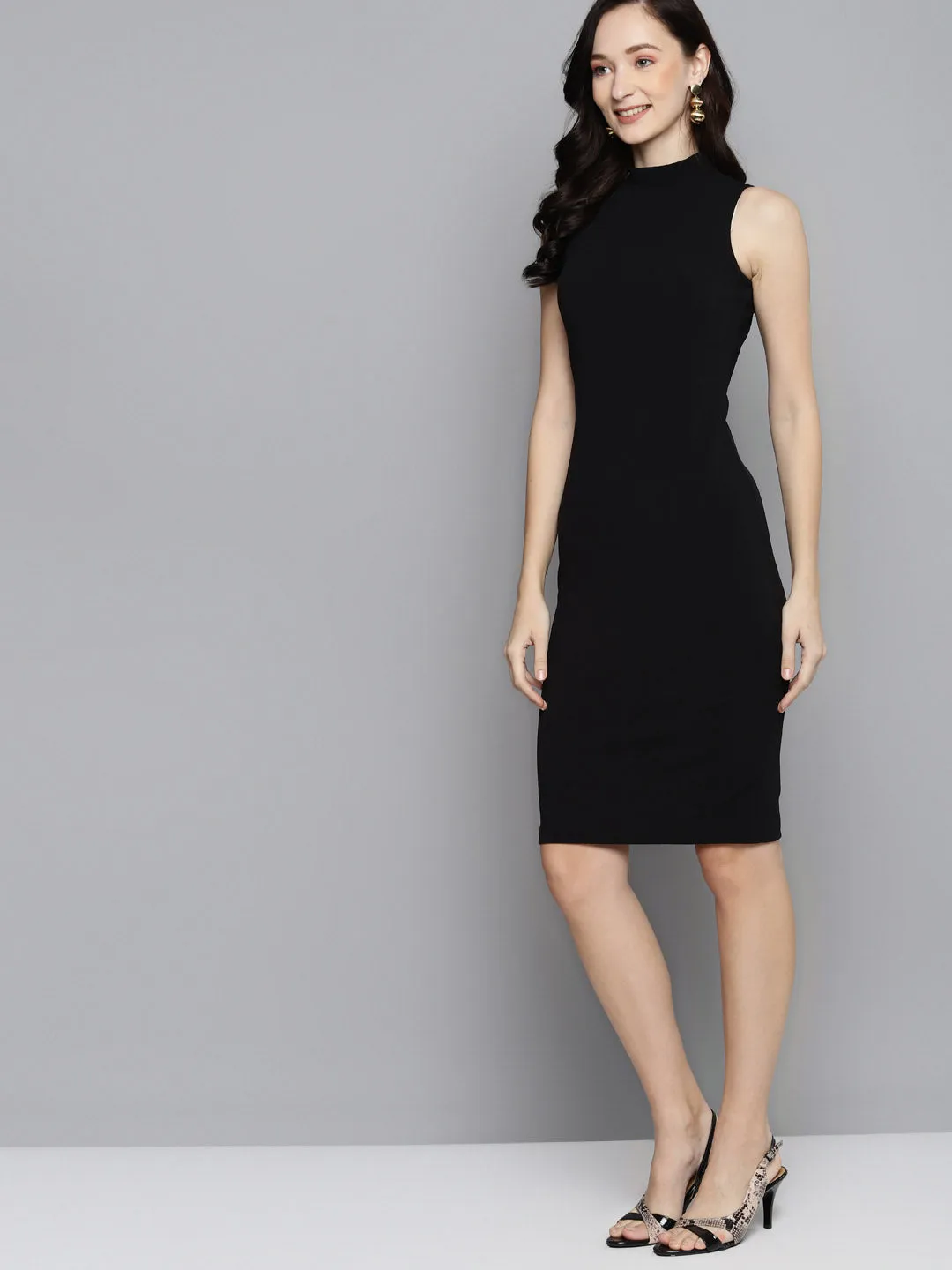 Black High Neck Sleeveless Bodycon