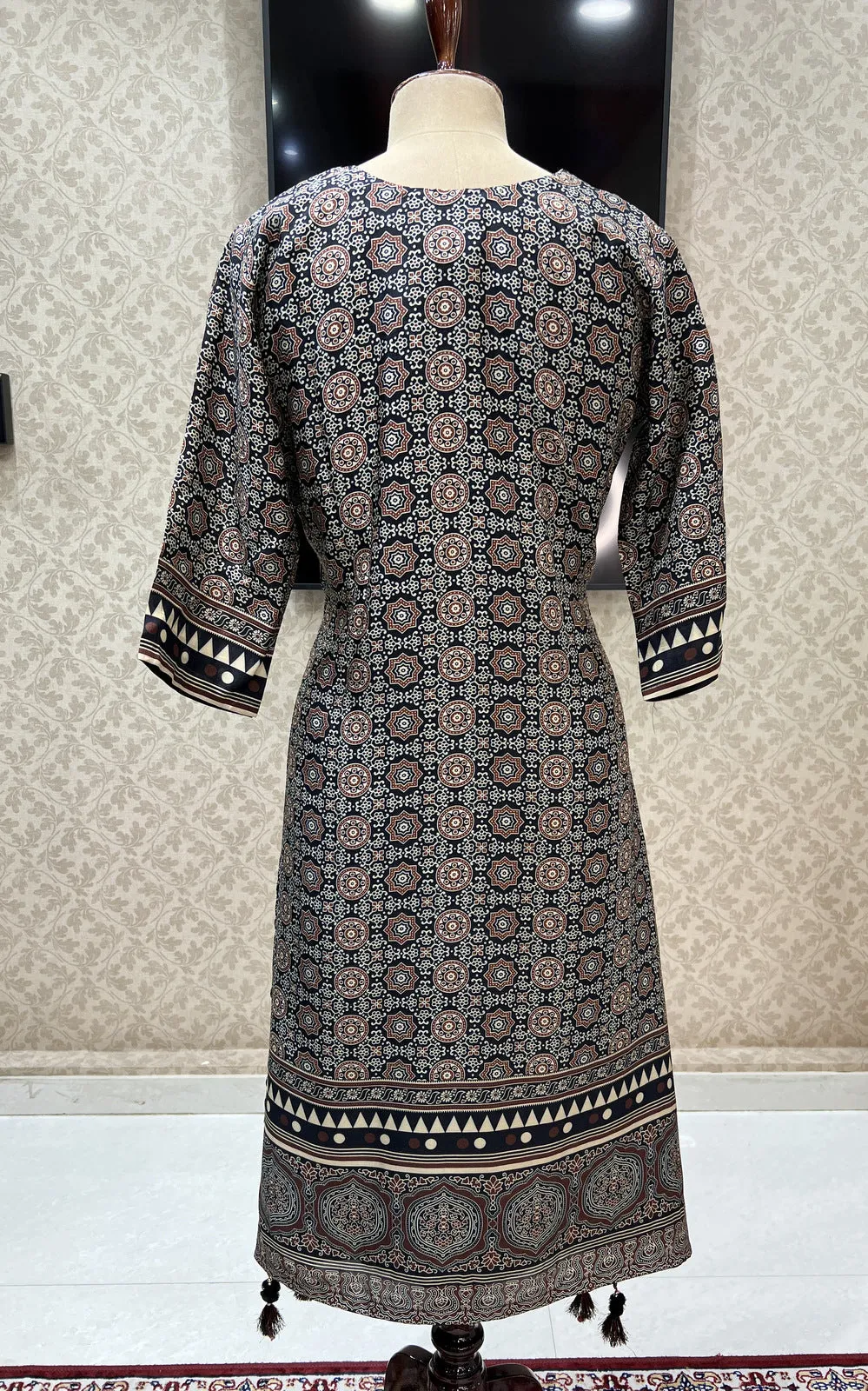 Black Mirror and Thread work with Digital Print Calf Length Kurti