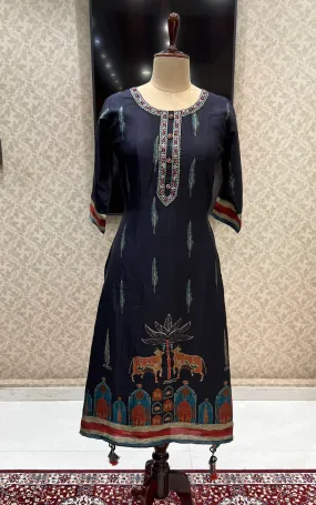 Black Zardozi, Sequins and Zari work with Printed Calf Length Kurti