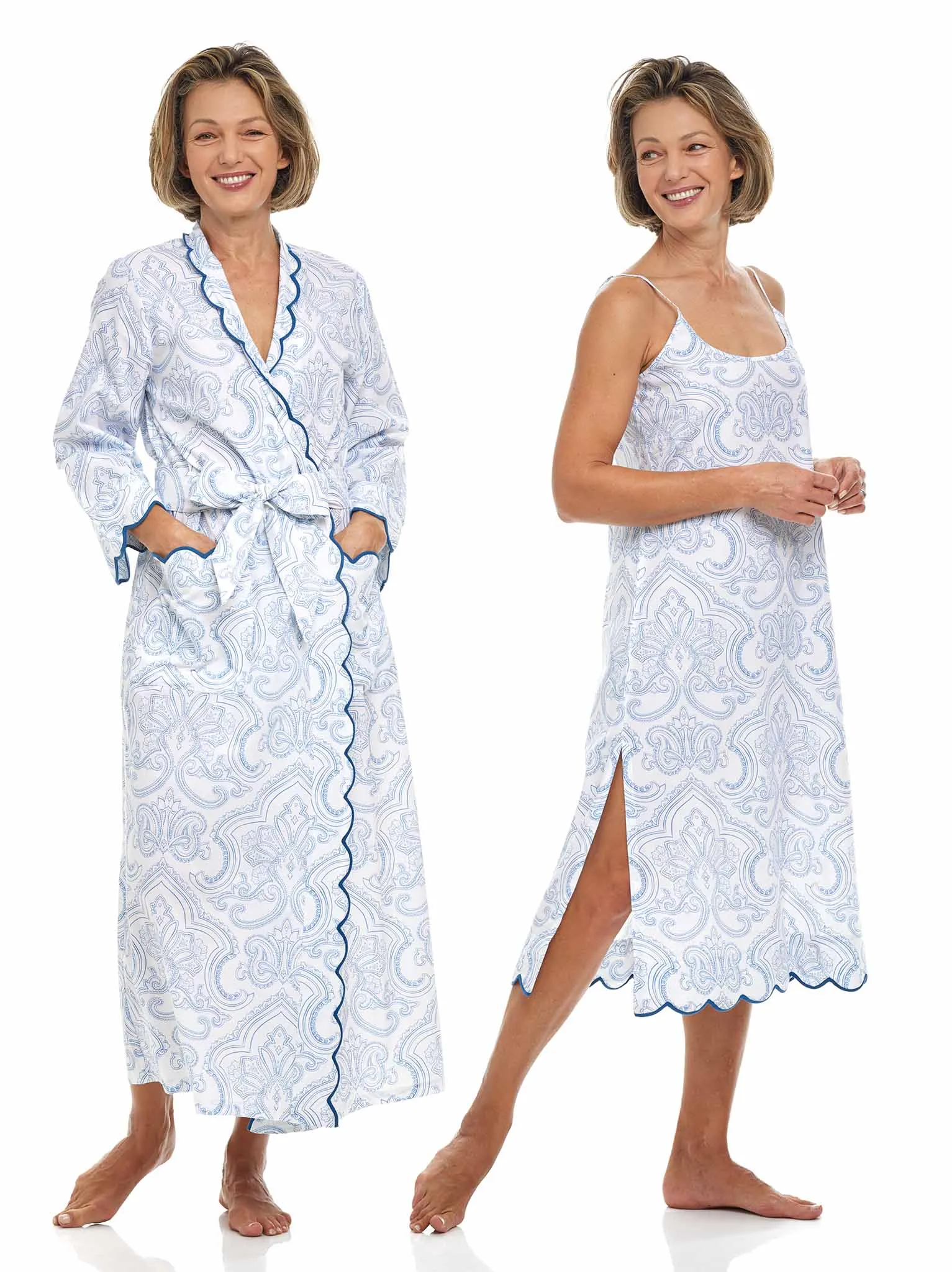 Blue Paisley Bundle: Classic Robe   Slip Nightgown