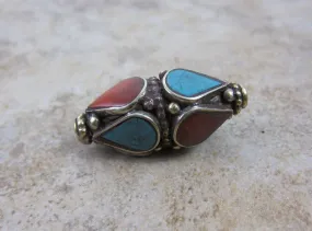 Brass Turquoise and Coral Bead