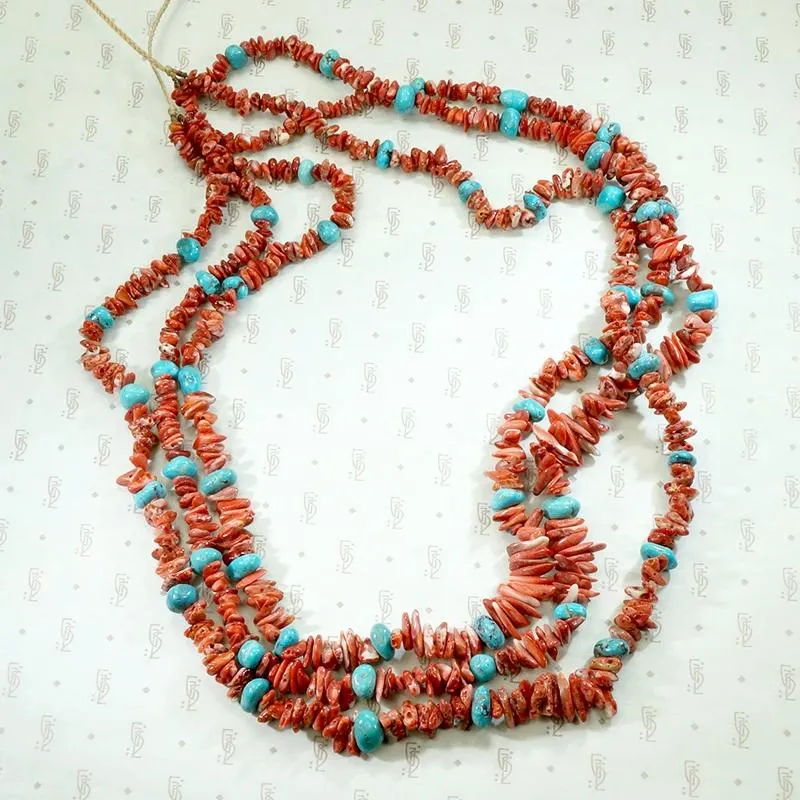 Brilliant Triple-Strand Red & Turquoise Bead Necklace