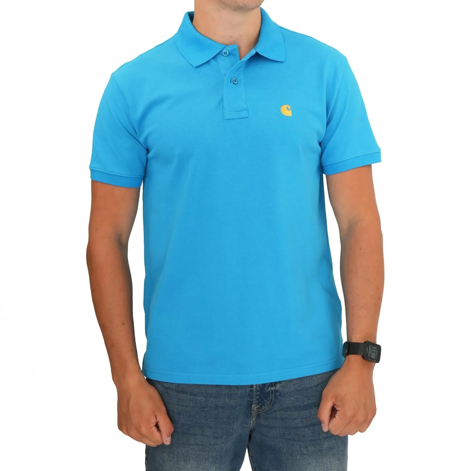 Carhartt Mens Polo Shirt Chase Pique Cotton Blue