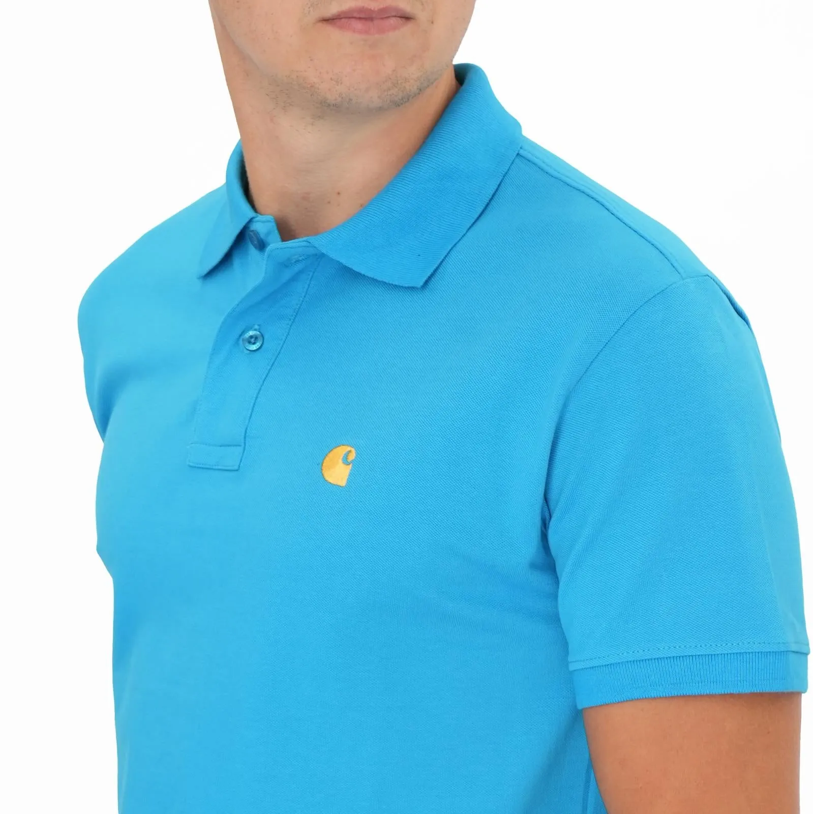 Carhartt Mens Polo Shirt Chase Pique Cotton Blue