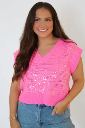 Carrie Sequined Sweater - Shocking Pink (FINAL SALE)