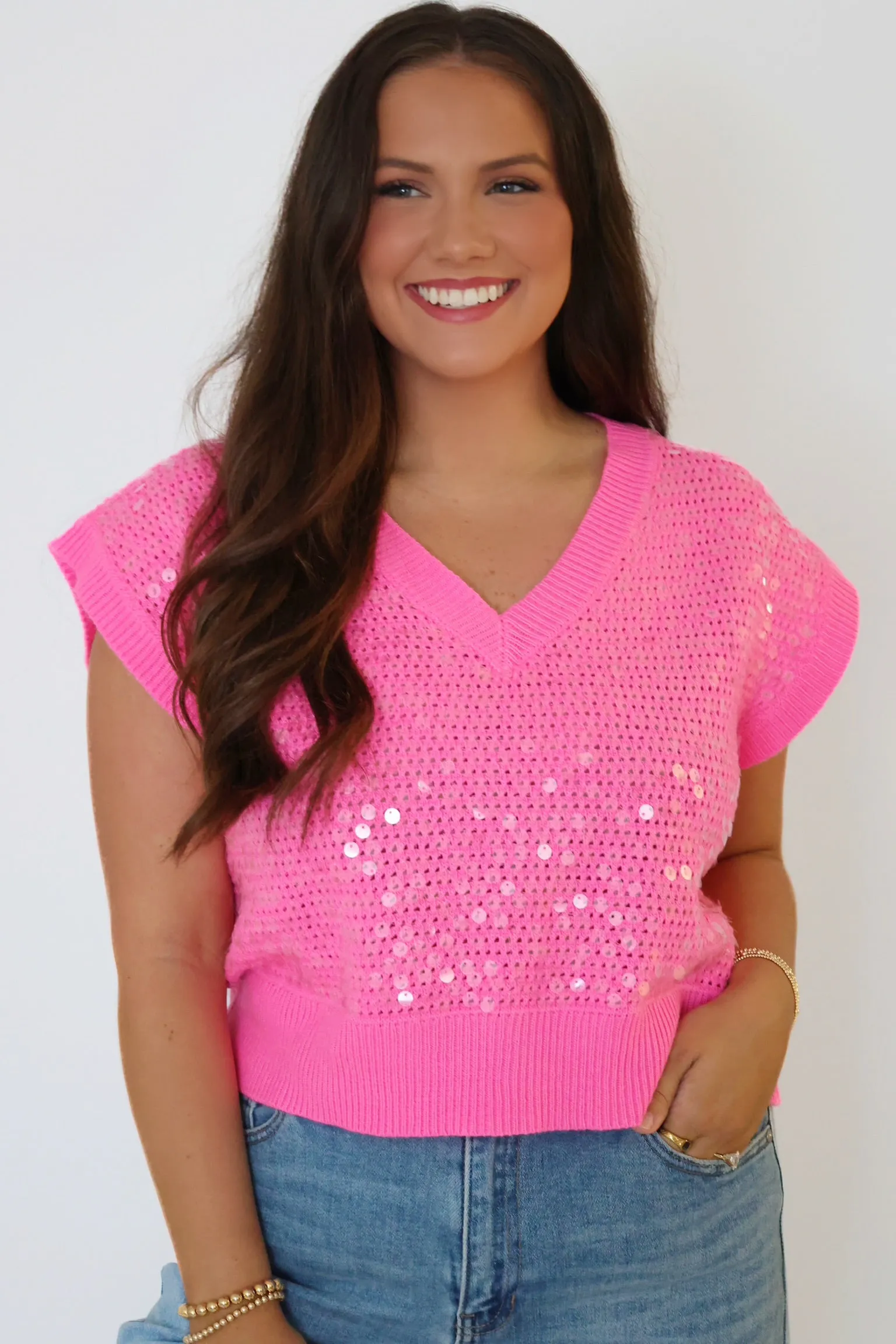 Carrie Sequined Sweater - Shocking Pink (FINAL SALE)