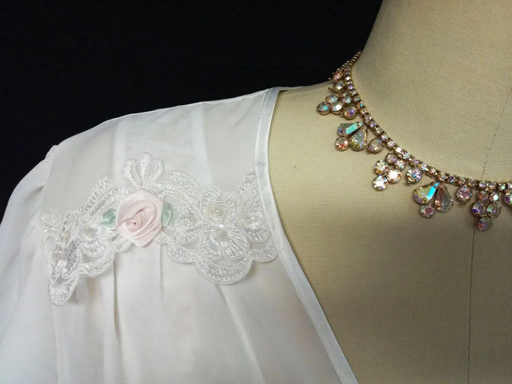 *CINEMA ETOILE BRIDAL TROUSSEAU PEIGNOIR & NIGHTGOWN SET ADORNED WITH ROSETTES, PEARLS & LACE