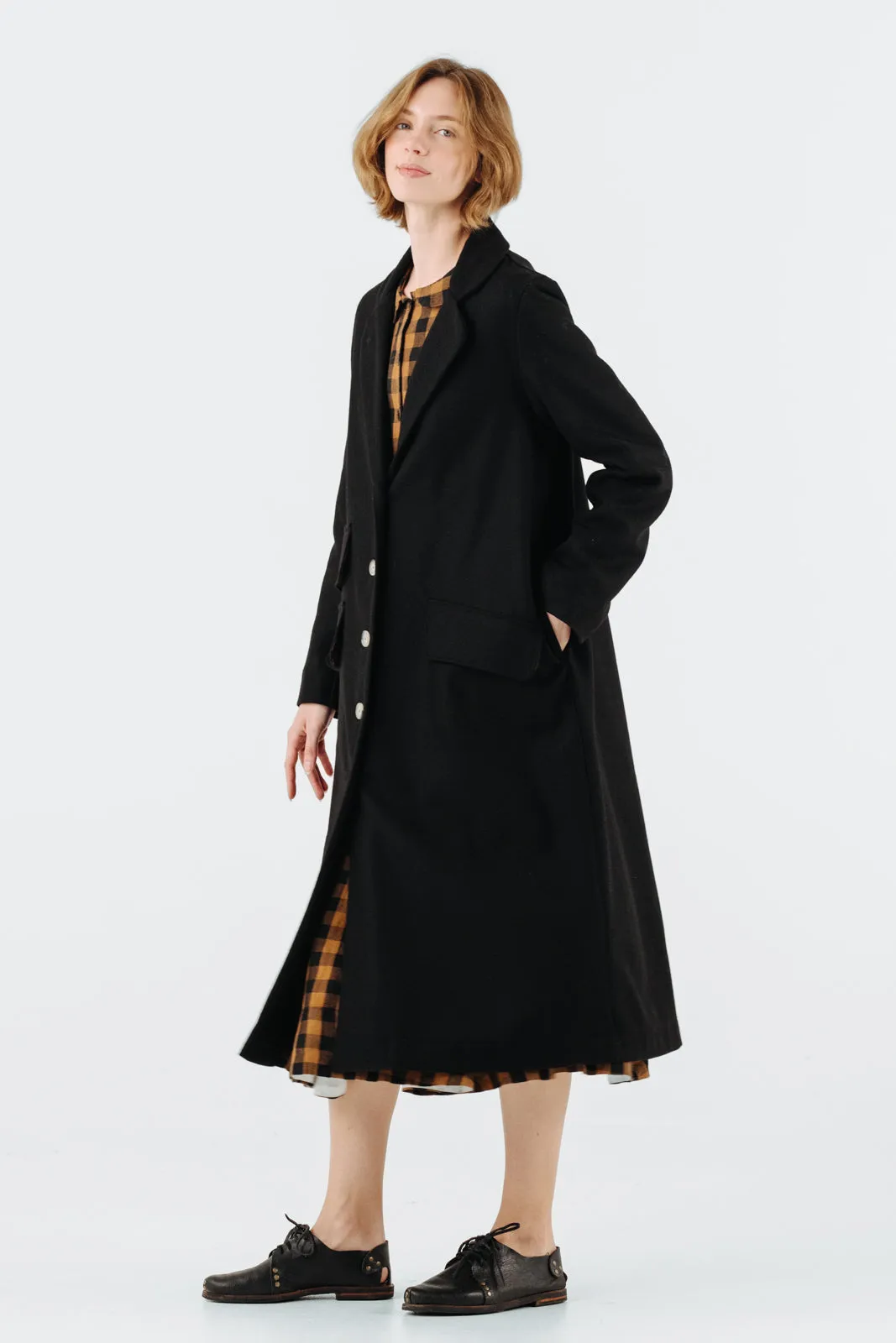 Claudia Coat, Wool, Black Pansy