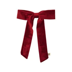 clip velvet long bow  - burgundy