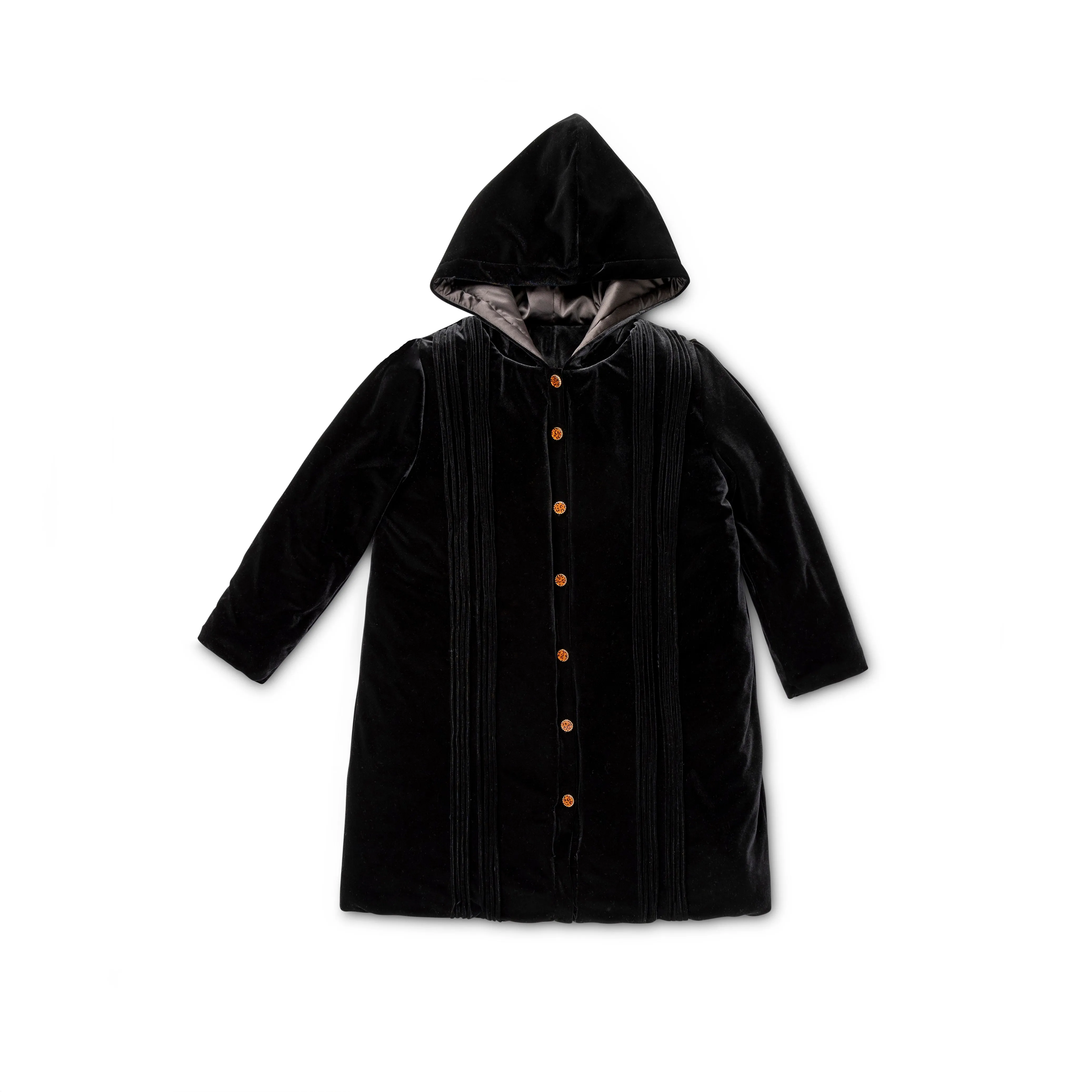 coat velvet 3/4 lengths with with hood - black